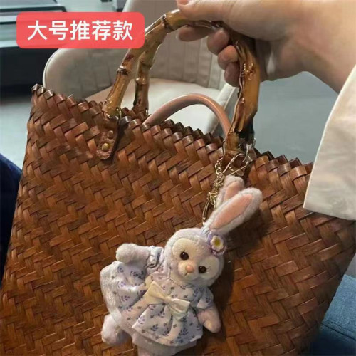 2024新款大容量手工編織包時尚百搭編織包菜籃子復古竹節包沙灘度