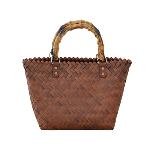 新款藤編手提包竹節包復古簡約竹編托特包大容量購物包百搭編織包