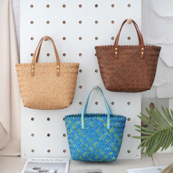 新品2024復古手工編織包包上班通勤大容量手提籃度假風塑編包