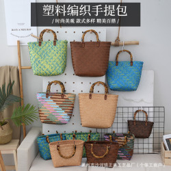 法式復古手提包竹把手編織包大容量時尚簡約百搭手提菜籃子竹節包