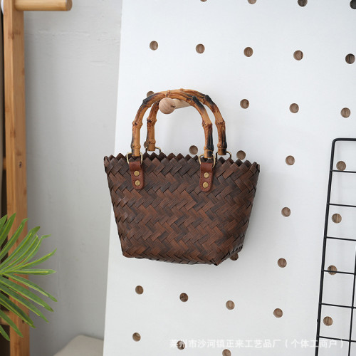 法式復古手提包竹把手編織包大容量時尚簡約百搭手提菜籃子竹節包 法式復古手提包竹把手編織包大容量時尚簡約百搭手提菜籃子竹節包
