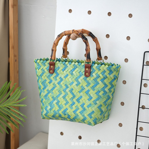 法式復古手提包竹把手編織包大容量時尚簡約百搭手提菜籃子竹節包 法式復古手提包竹把手編織包大容量時尚簡約百搭手提菜籃子竹節包