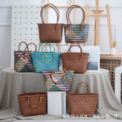 復古法式大容量手工編織包伴手禮菜籃子女士手提包海邊度假沙灘包