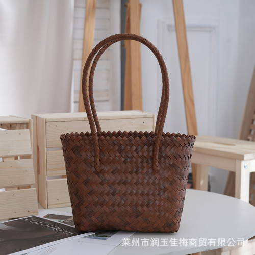 簡約時尚塑編包單肩草編包腋下包出行百搭編織包手工塑編包 簡約時尚塑編包單肩草編包腋下包出行百搭編織包手工塑編包