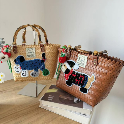 臘腸狗手工編織包通勤購物單肩包度假手提沙灘包（尼龍繩吊墜）