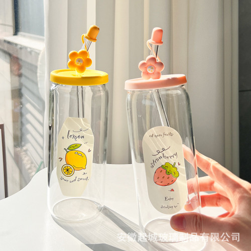 吸琯玻璃杯高顔值情侶杯子大容量水杯可攜式咖啡杯子女生夏季可樂杯