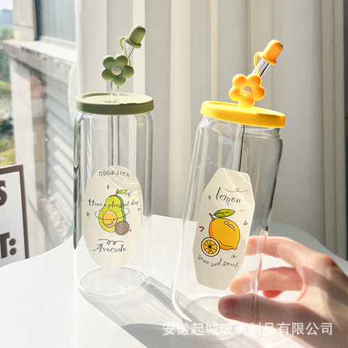 吸琯玻璃杯高顔值情侶杯子大容量水杯可攜式咖啡杯子女生夏季可樂杯