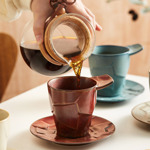 水杯陶瓷咖啡杯碟創意拿鐵卡布奇諾咖啡家用手握早餐杯 水杯陶瓷咖啡杯碟創意拿鐵卡布奇諾咖啡家用手握早餐杯