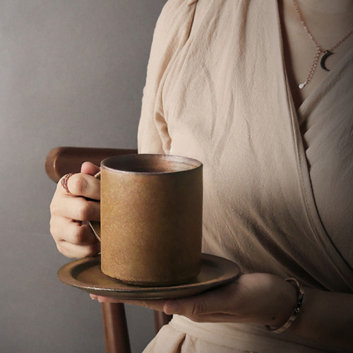 日式手工咖啡杯帶碟創意家用粗陶咖啡杯窰變馬克杯下午茶杯碟套裝 日式手工咖啡杯帶碟創意家用粗陶咖啡杯窰變馬克杯下午茶杯碟套裝