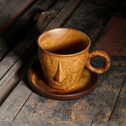 文藝創意手工大容量拿鐵拉花咖啡杯碟套裝早餐杯粗陶掛耳咖啡杯子 文藝創意手工大容量拿鐵拉花咖啡杯碟套裝早餐杯粗陶掛耳咖啡杯子