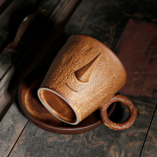 文藝創意手工大容量拿鐵拉花咖啡杯碟套裝早餐杯粗陶掛耳咖啡杯子 文藝創意手工大容量拿鐵拉花咖啡杯碟套裝早餐杯粗陶掛耳咖啡杯子