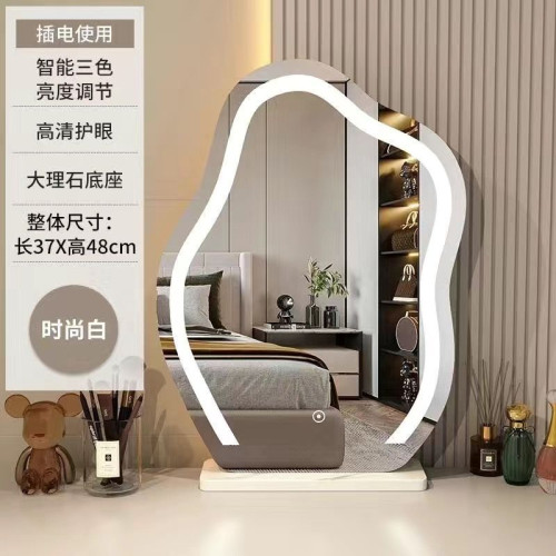 化妝鏡子雲朵帶燈桌上型桌面美顔鏡ins風梳妝鏡家用智能鏡2024新款