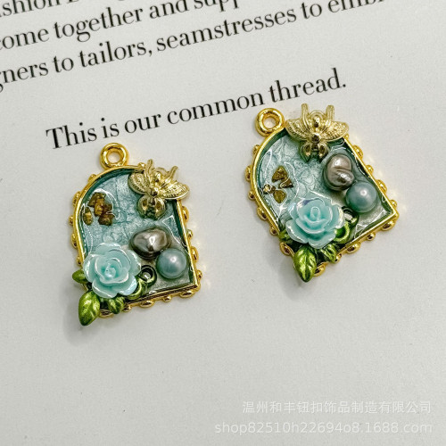 手工款鮮花珍珠合金吊墜diy配件掛件髮夾手機殼拉鍊衣服裝飾配件