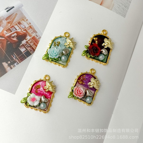 手工款鮮花珍珠合金吊墜diy配件掛件髮夾手機殼拉鍊衣服裝飾配件