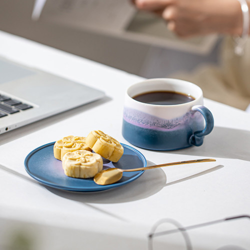 日本有田燒山水漸變陶瓷咖啡杯碟套裝手沖拉花杯下午茶復古馬克杯 日本有田燒山水漸變陶瓷咖啡杯碟套裝手沖拉花杯下午茶復古馬克杯