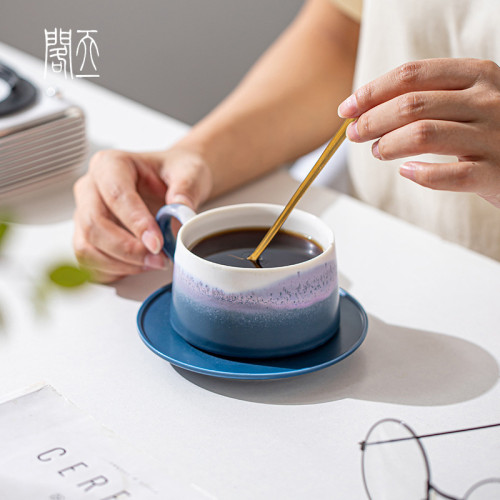 日本有田燒山水漸變陶瓷咖啡杯碟套裝手沖拉花杯下午茶復古馬克杯 日本有田燒山水漸變陶瓷咖啡杯碟套裝手沖拉花杯下午茶復古馬克杯