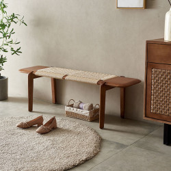 北歐藤編床尾凳臥室入戶試換鞋凳腳踏榻前床邊長條凳服裝店凳子