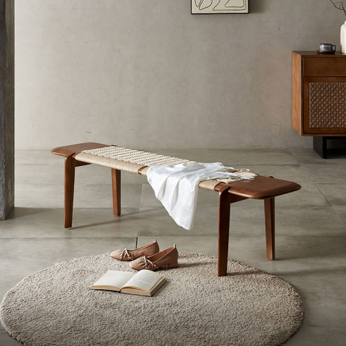 北歐藤編床尾凳臥室入戶試換鞋凳腳踏榻前床邊長條凳服裝店凳子 北歐藤編床尾凳臥室入戶試換鞋凳腳踏榻前床邊長條凳服裝店凳子