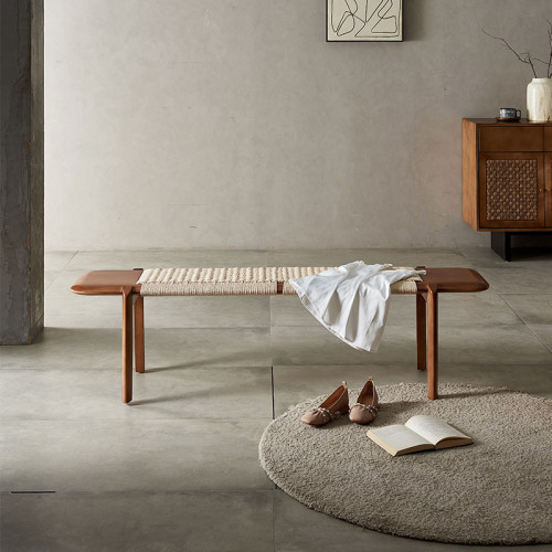 北歐藤編床尾凳臥室入戶試換鞋凳腳踏榻前床邊長條凳服裝店凳子 北歐藤編床尾凳臥室入戶試換鞋凳腳踏榻前床邊長條凳服裝店凳子