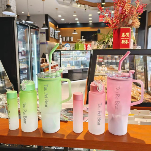 新款巨無霸高顔值水杯40oz塑膠杯可攜式手提杯吸琯杯三件套水杯