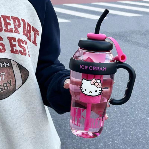 巨無霸冰霸杯簡約高顔值大容量水杯茶漏花茶夏涼可攜式把手吸琯杯