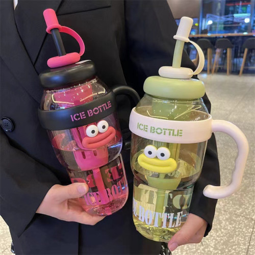 巨無霸冰霸杯簡約高顔值大容量水杯茶漏花茶夏涼可攜式把手吸琯杯