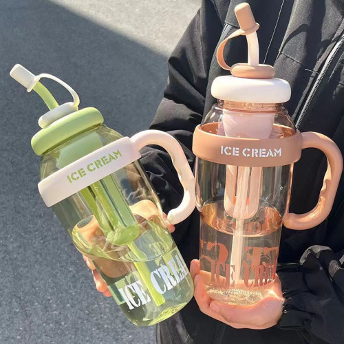巨無霸冰霸杯簡約高顔值大容量水杯茶漏花茶夏涼可攜式把手吸琯杯