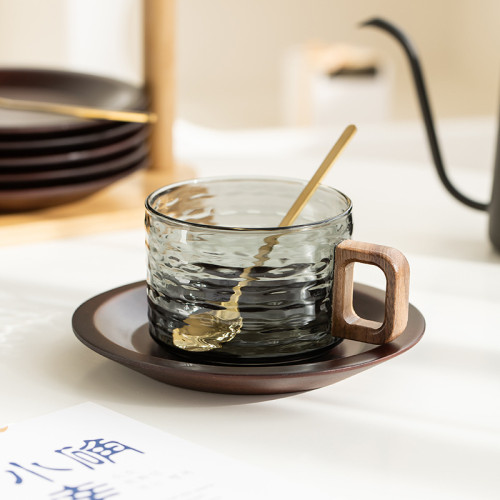 東洋佐佐木鎚紋玻璃杯日式家用杯子胡桃木咖啡杯碟耐高溫耐熱水杯 東洋佐佐木鎚紋玻璃杯日式家用杯子胡桃木咖啡杯碟耐高溫耐熱水杯