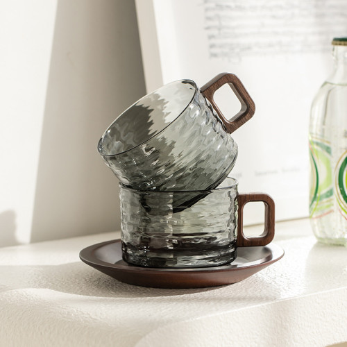 東洋佐佐木鎚紋玻璃杯日式家用杯子胡桃木咖啡杯碟耐高溫耐熱水杯 東洋佐佐木鎚紋玻璃杯日式家用杯子胡桃木咖啡杯碟耐高溫耐熱水杯