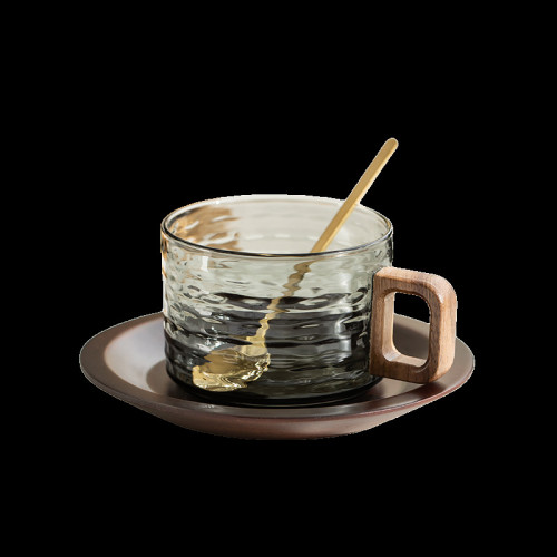 東洋佐佐木鎚紋玻璃杯日式家用杯子胡桃木咖啡杯碟耐高溫耐熱水杯 東洋佐佐木鎚紋玻璃杯日式家用杯子胡桃木咖啡杯碟耐高溫耐熱水杯