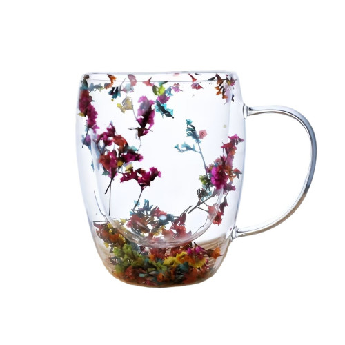 高顔值花杯創意新品單杯雙層杯家用咖啡杯玻璃水杯酒吧咖啡廳杯子