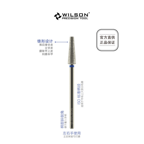 WILSON惠而順4.0mm長刃錐形電鍍金剛石 俄式前置磨頭美甲工具