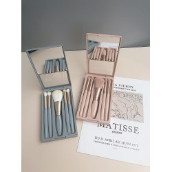 升級版迷你可攜式莫蘭迪色盒裝化妝刷帶鏡少女心旅行化妝刷套裝小套