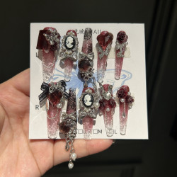 魔鏡公主 純手工穿戴甲蕾絲紅底碎冰冰蝴蝶重工暗黑復古風琉璃甲