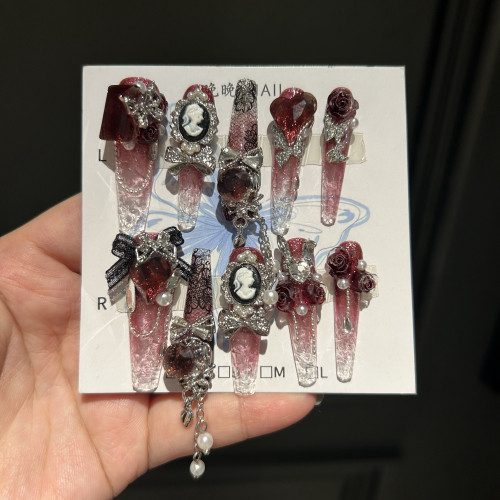 魔鏡公主 純手工穿戴甲蕾絲紅底碎冰冰蝴蝶重工暗黑復古風琉璃甲