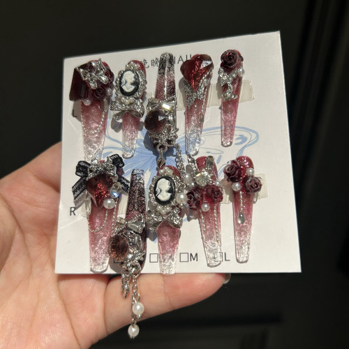 魔鏡公主 純手工穿戴甲蕾絲紅底碎冰冰蝴蝶重工暗黑復古風琉璃甲
