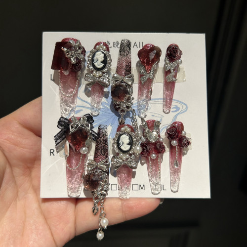 魔鏡公主 純手工穿戴甲蕾絲紅底碎冰冰蝴蝶重工暗黑復古風琉璃甲