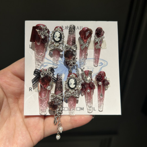 魔鏡公主 純手工穿戴甲蕾絲紅底碎冰冰蝴蝶重工暗黑復古風琉璃甲