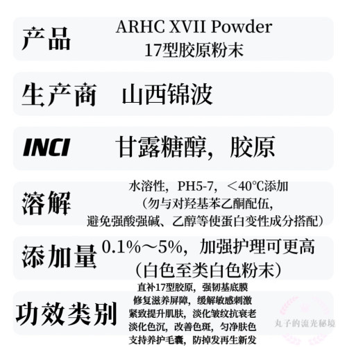錦波 重組十七型膠原蛋白原料 修復保溼亢衰緊致煥白防掉髮轉黑17