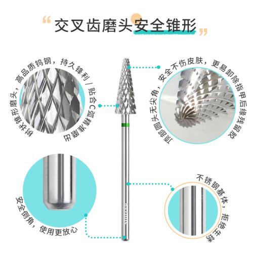 HYTOOS錐形鎢鋼美甲打磨頭刻磨卸甲磨台階樹形磨頭打磨機修甲工具