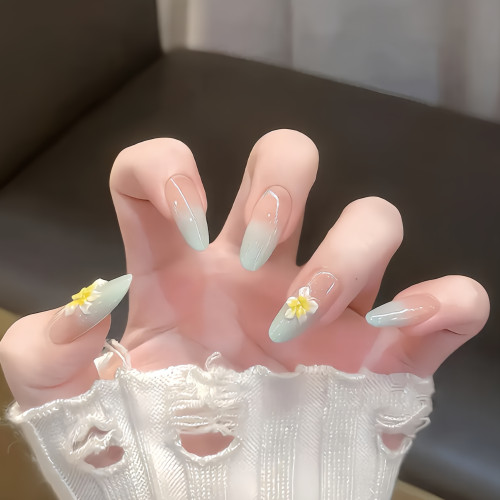 純手工穿戴甲薄荷曼波氧氣感雞蛋花夏日美甲純欲顯白氣質百搭新款