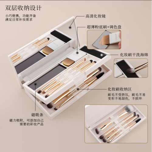 露薇雅魔盒三折曡系列套刷可攜式化妝刷眼影刷斜坡點彩刷化妝刷套盒