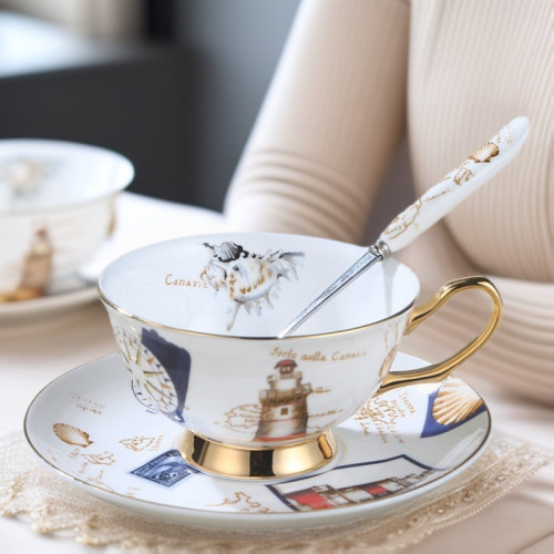 輕奢骨瓷咖啡杯套裝陶瓷花茶杯英式簡約杯碟下午茶高級感禮品