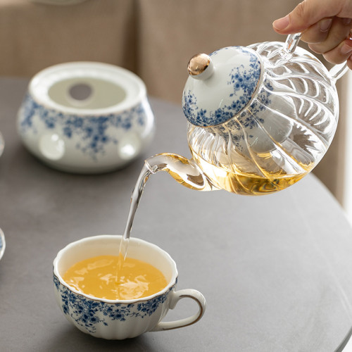 陶瓷復古下午茶茶具套裝 小藍花杯碟咖啡杯英式蠟燭加熱花茶壺 陶瓷復古下午茶茶具套裝 小藍花杯碟咖啡杯英式蠟燭加熱花茶壺