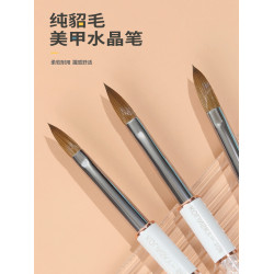丁茜新款持久度水貂毛木桿水晶筆延長扁頭帶蓋鋪撲粉指甲工具刷