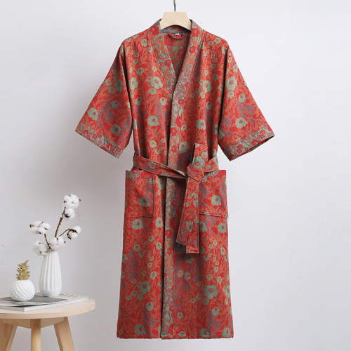 純棉雙層紗布浴袍a類春夏薄款睡衣家居服睡袍情侶款吸水速乾浴衣