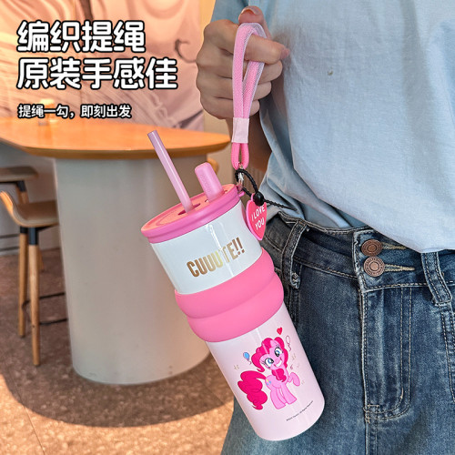 小馬寶莉聯名保溫杯316女大容量車用隨行杯冰霸杯可愛兒童吸琯杯