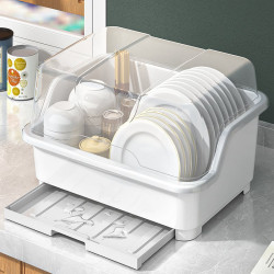 碗筷餐具收納盒家用特大號帶蓋防塵碗碟瀝水架廚房置地式瀝水碗架