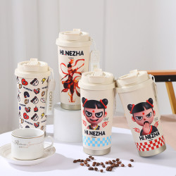 哪吒二魔童閙海雙飲吸管杯316不鏽鋼男女高顔值咖啡杯保溫杯