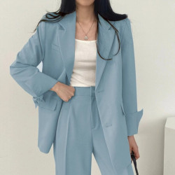 2024流行時尚套裝春秋款六色西裝外套高級感職業西服褲子兩件套女
